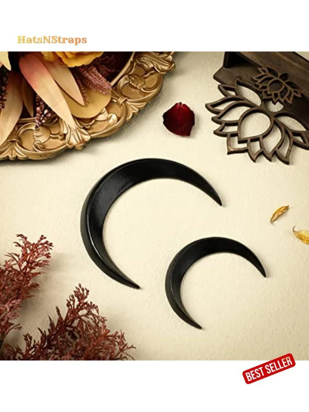 Hand Carved Wood Moon Hair Fork, Set of 2, Hair Styling Pins for Bun